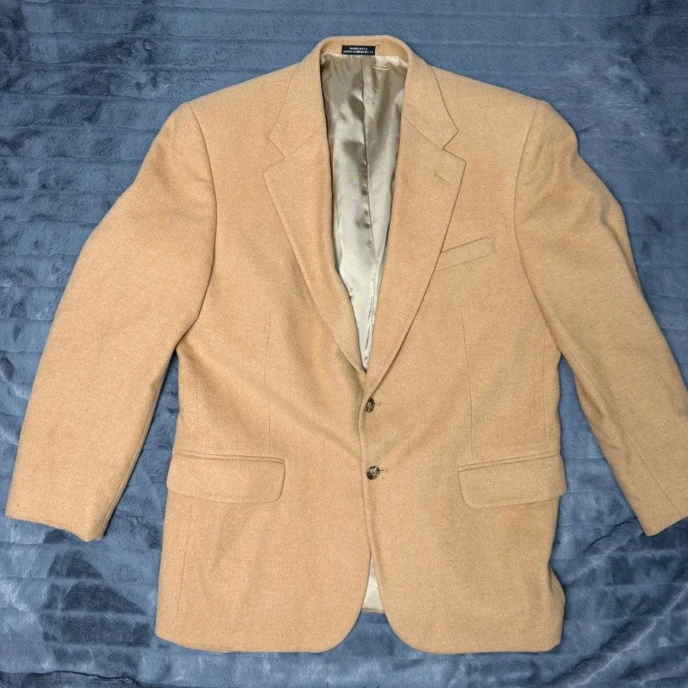 Stafford Options Mens 44R Camel Hair Blazer Tan Two Button Sport Coat USA Made